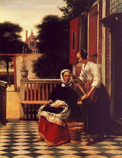 Pieter de Hooch Woman and a Maid with a Pail in a Courtyard Germany oil painting art